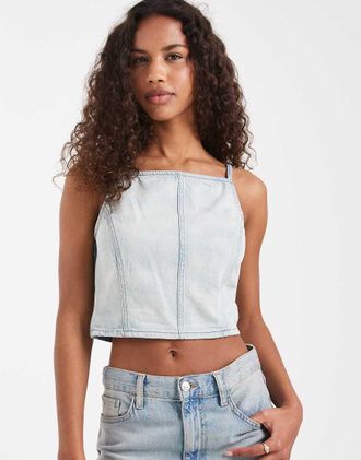 Levi's Top di jeans blu con scollo squadrato