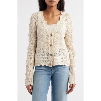 Beach Lunch Lounge Tamia Pointelle Knit Cardigan in Egg Shell at Nordstrom Rack, Size Medium