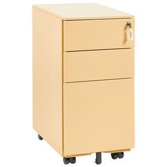 Beliani Armario De Oficina Moderno 3 Cajones Cerradura Con Llave Ruedas Metal Beige Bolsena