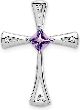 Diamond2Deal 10k White Gold Princess Amethyst and Diamond Cross Pendant