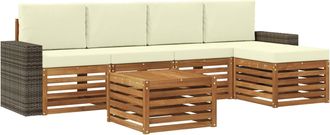 vidaXL Conjunto De Sof&aacute;s De Exterior 6 Uds. Natural Y Crema Vidaxl