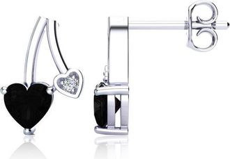 SuperJeweler 3/4 Carat Gemstone and Diamond Heart Earrings In Sterling Silver