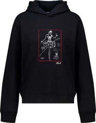 Karl Lagerfeld Sportieve Hoodie met Schets - Dames - Hoodies - Zwart - M - Katoen - Hoodies & sweatvesten