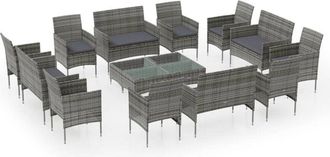 vidaXL Set De Muebles De Jard&iacute;n 16 Pzas Y Cojines Rat&aacute;n Sint&eacute;tico Gris Vidaxl