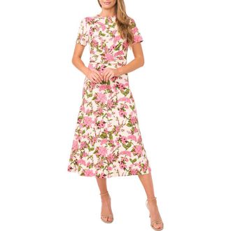 Ted Baker Chelsea Twist Front Floral Knit Midi Dress in Pink Drink at Nordstrom, Size X-Small