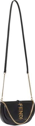 Fendi Womens Black Fendigraphy Wallet On Chain Calf Leather Bag