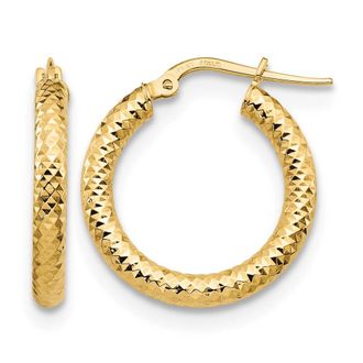 Diamond2Deal 14K Gold 3x20 Diamond-cut Round Hoop Earrings