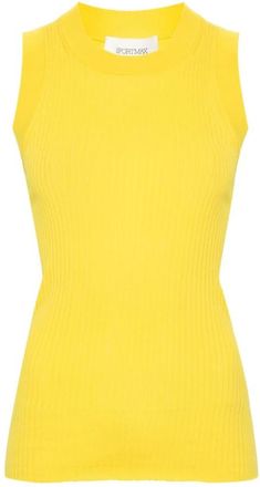 Sportmax Katoenen Ribgebreide Top Zonder Mouwen met Scoop Hals - Dames - Tops zonder mouwen - Geel - L - Katoen - Tops