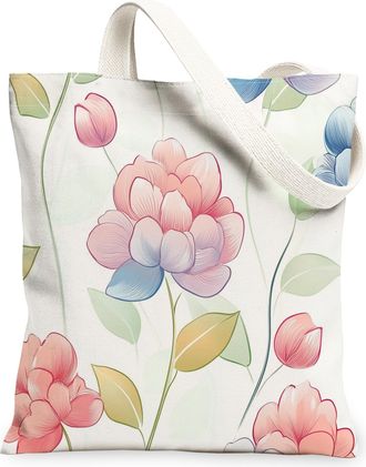 Generic Spring Luxury Hydrangea Canvas Tote Bag for Shopping 13x15, Cute Floral Wildflower Reusable Grocery Print Bag for Women Men, Flower Simple Aesthetic P