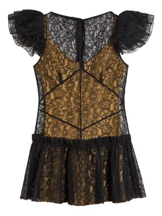 De La Vali Nephele ruffled-sleeve lace-overlay mini dress - Nero