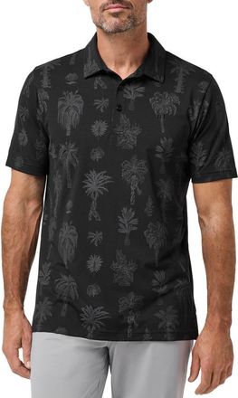 Travis Mathew Palm Tree Print Jersey Polo in Black at Nordstrom, Size Xx-Large