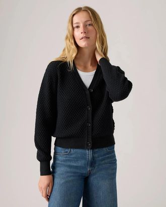 Levi's Snowflake Cardigan Women Black Knit Cotton Button Front V-Neck JAX1865