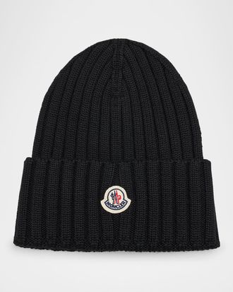 Moncler Logo Ribbed Wool Beanie