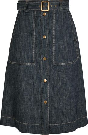 Moncler Belted Stretch-denim Midi Skirt - 44 (UK12 / M)