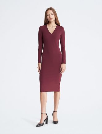 Calvin Klein Womens Stretch Crepe Midi Dress - Red - XS