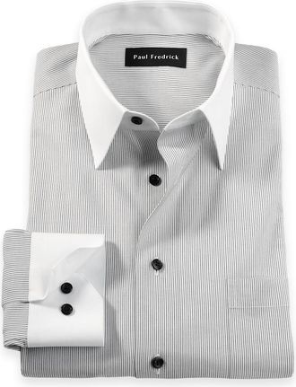 Paul Fredrick Tailored Fit Comfort Stretch Non-iron Stripe Dress Shirt