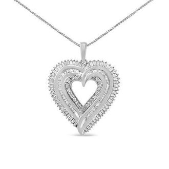 House of Brilliance Silver 1 1/2 Cttw Baguette Diamond Composite Heart 18 Inch Pendant Necklace in White at Nordstrom