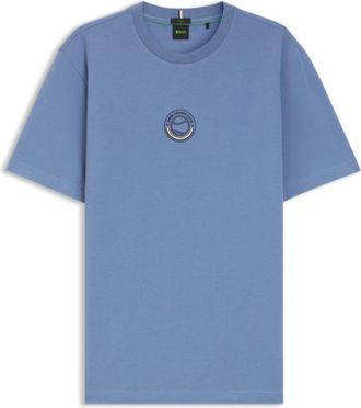 BOSS Stretch-cotton T-shirt with tennis artwork