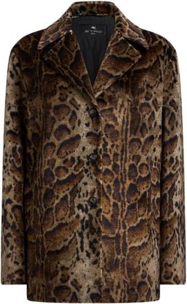 Etro Cropped fluwelen jas met luipaardprint - Dames - Mantel - Bruin - S - Jassen