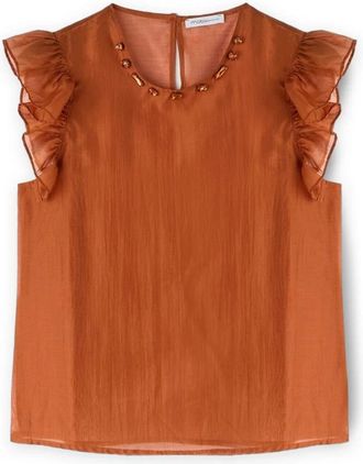 Motivi Overhemden, Dames, Oranje, XS, Polyester, Lichtgewicht Blouse met Stenen