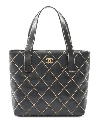 Chanel 2003-2004 kleine CC Wild Stitch gewatteerde kalfsleren shopper - Zwart