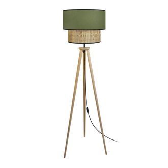 Tosel Lamp&aacute;ra de pie madera Alt.162cm oscuro ;Pantalla: verde