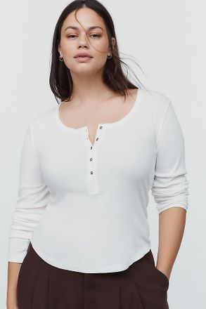 Pilcro Ribbed V-Neck Henley Tee