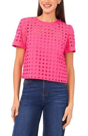 CeCe by Cynthia Steffe Circle Eyelet Cotton Top in Pink Taffy at Nordstrom, Size X-Small