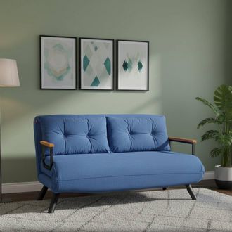 Dmora Sof&aacute; Cama 2 Plazas Calvin, Con Almacenamiento, Reclinable, Con Brazos, 133x78 Cm Azul