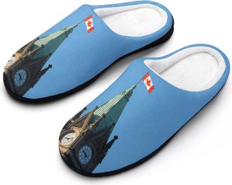 Generic Peace Tower Canada Flag Mens House Slippers Memory Foam Washable Cotton Slip on Home Shoes