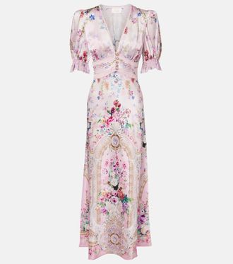 Camilla Lace-trimmed printed silk midi dress