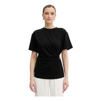 Pinko Pinko, Tops, Dames, Zwart, S, Katoen, T-shirt met gedraaide zijkant en ronde hals
