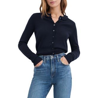 Favorite Daughter The Meet the Parents Ruffle Neck Wool Cardigan in Navy at Nordstrom, Size X-Large