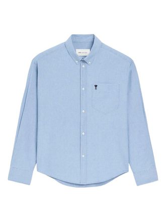 Ami Long Sleeve Boxy Shirt With Button Down Collar And Embroidered Adc