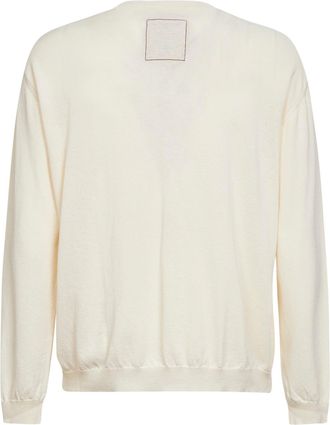 Uma Wang Mens Wool And Silk Crepe Crewneck Sweater Off White Cotton