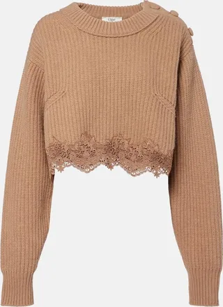 Chlo&eacute; Chlo&eacute; Jersey cropped de lana y cachemir con encaje