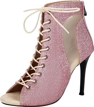 Generic Womens Sexy Ankle Boots Peep Toe High Stiletto Heel With Front Lace Up And Zipper Mixed Color Party Dress Booties