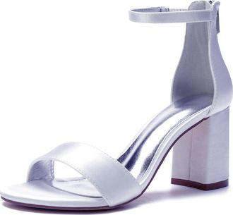 Generic Bridal Wedding Heels Womens Block Heel Wedding Sandals Bridal Wedding Shoes Open Toe Heels Bridal Shoes 8Cm,White,10 UK