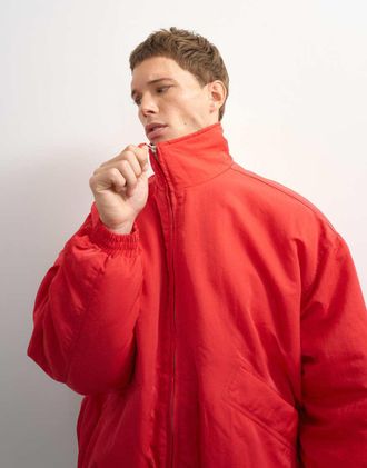 Topman bomber jacket oversize in nylon twill con collo a imbuto rosso