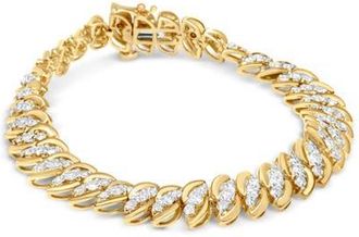 House of Brilliance 10K Yellow Gold 5.0 Cttw Diamond Double Row S-Link Cuban Bracelet at Nordstrom