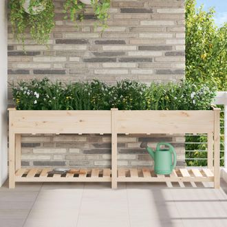 Berkfield Home Garden Planter with Shelf 203x53x76 cm Solid Wood Fir in Beige | Size: 203 x 53 x 76 cm