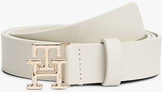 Tommy Hilfiger Womens Monogram Buckle Leather Belt - White - 40