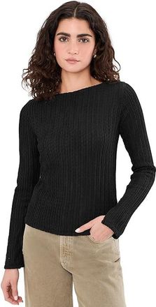 Sanctuary Long Sleeve Boatneck Textured Top Womens Clothing Black : LG (US 10-12), Cotton/Polyester/Spandex