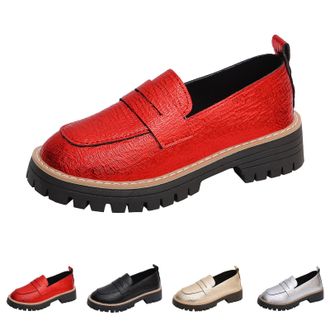 Generic Womens Lug Sole Chunky Loafer Platform Comfortable Slip-On Dressy Business Casual Work Shoes Fashion Round Toe Leather Loafers for Women Lightweight L