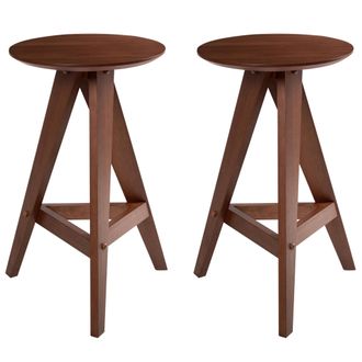 Beliani Conjunto De 2 Taburetes De Madera De Caucho Estilo Retro Comedor Cocina Marr&oacute;n Oscuro Aroma