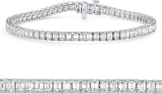 Pompeii3 12.25Ct Emerald Cut Diamond Tennis Bracelet 7 14k White Gold Lab Grown Size: 7