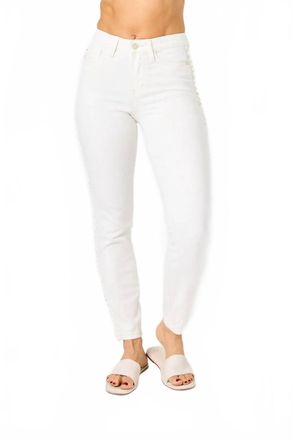 Judy Blue Womens Mide Rise Braided Detail Relaxed In White
