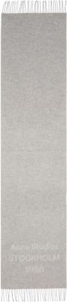 Acne Studios 1996 Logo Jacquard Double Face Wool Fringe Scarf in Light Grey Melange/White at Nordstrom
