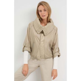 Anatomie Casey Cropped Windbreaker with Oversized Lapel in Champagne at Nordstrom, Size X-Large
