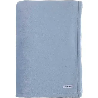 Calvin Klein Home Core Plush Blanket in Medium Blue at Nordstrom, Size Queen